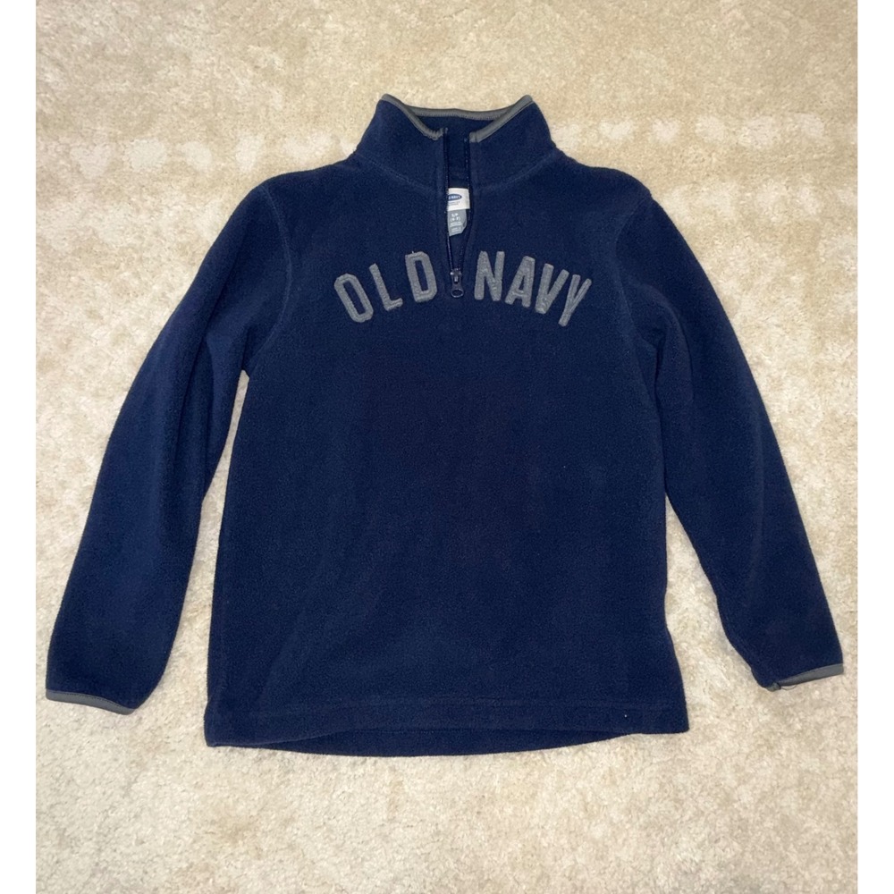 Old Navy Boys Navy Blue Fleece Quarter Zip Pullover Logo Sweatshirt Size S 6-7